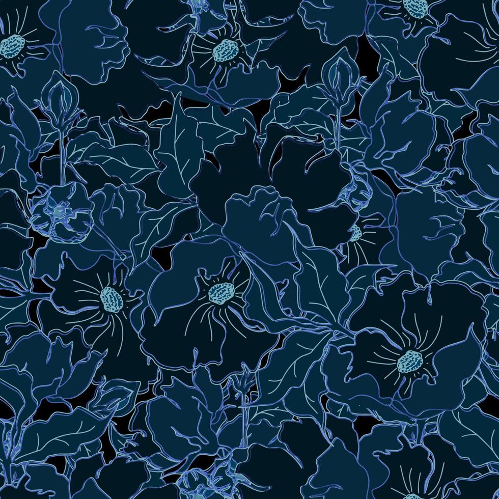 vector seamless pattern flowers with leaves. Botanical illustration for wallpaper, textile, fabric, clothing, paper, postcards