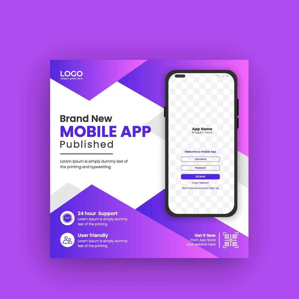 Mobile app promotion social media  banner and web banner template pro download vector