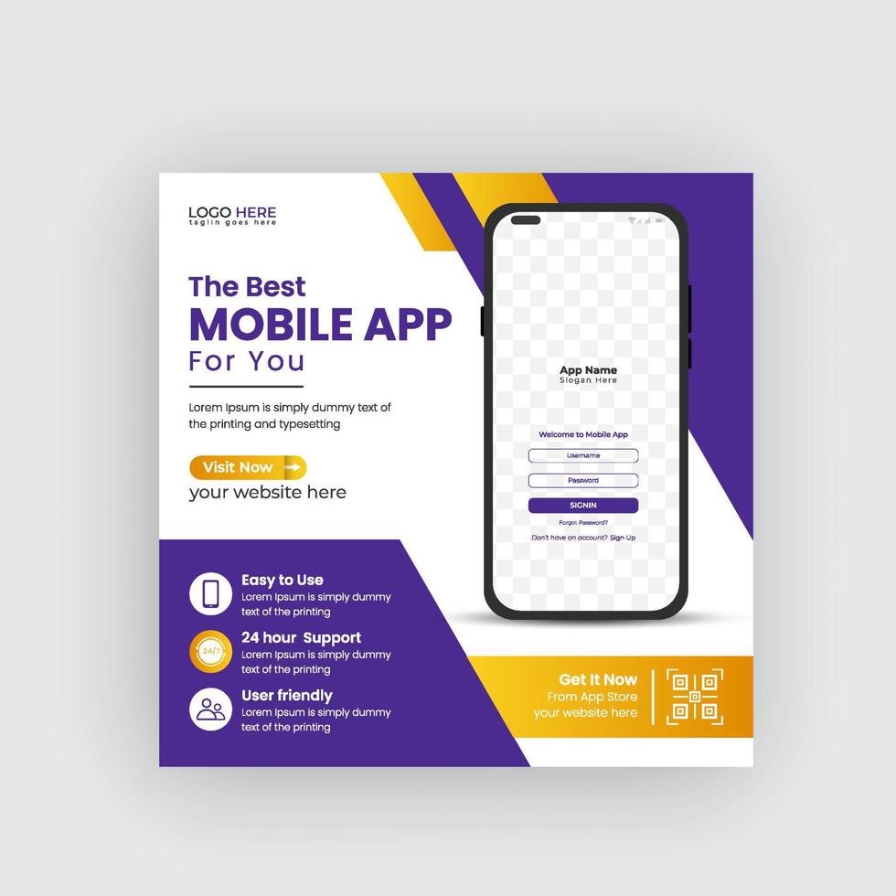 Mobile app promotion social media  banner and web banner template pro download vector