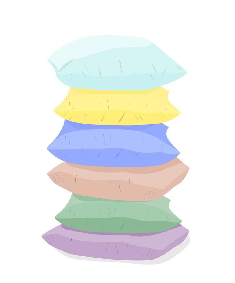 a stack of six multi-colored pillows in pastel colors on a white background. vector