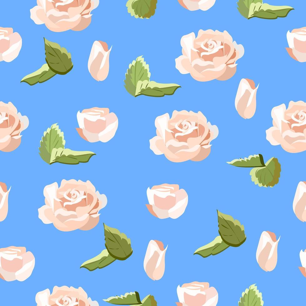 Seamless pattern with roses pink on blue background vector