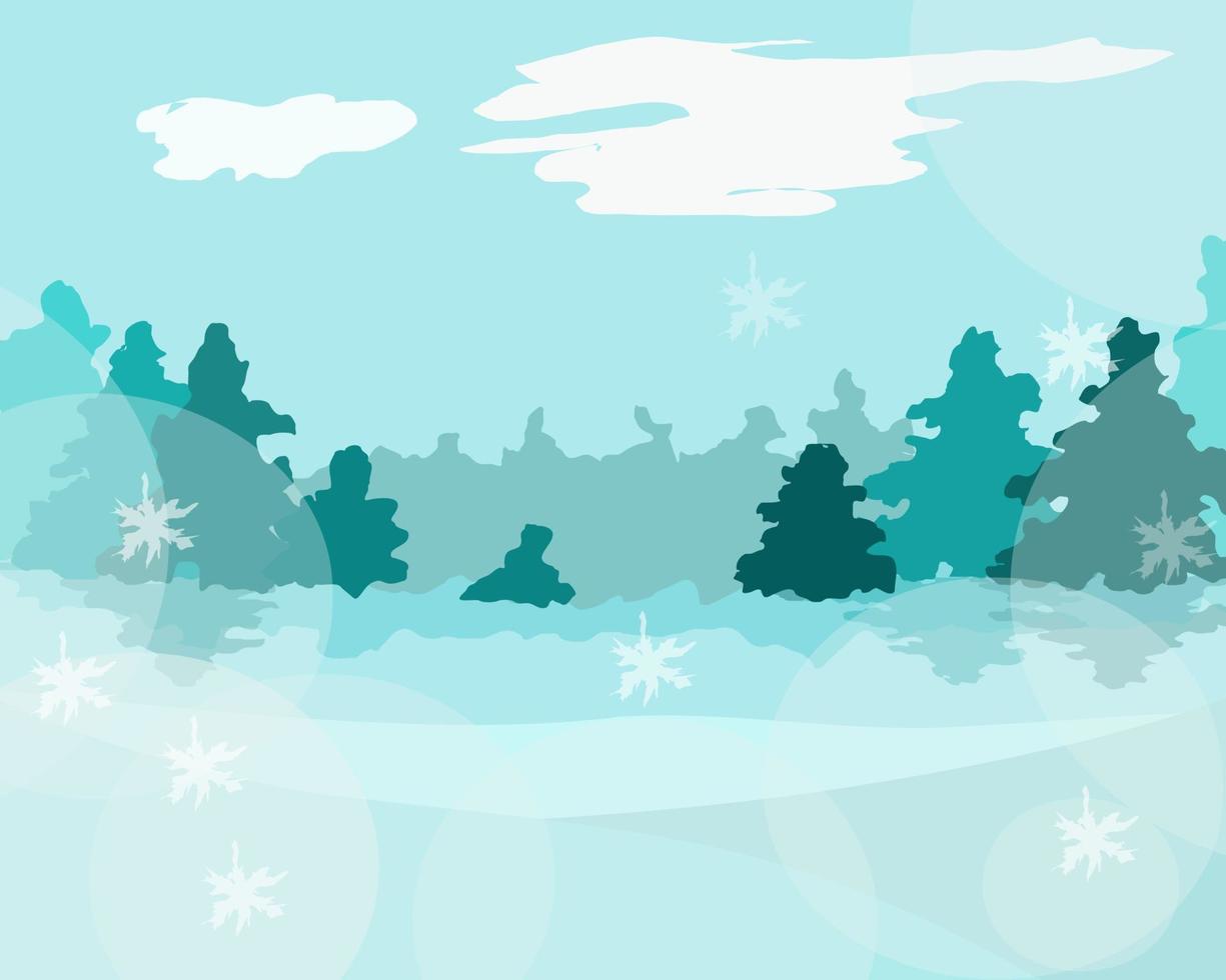 Winter landscape with Christmas trees and snowflakes vector