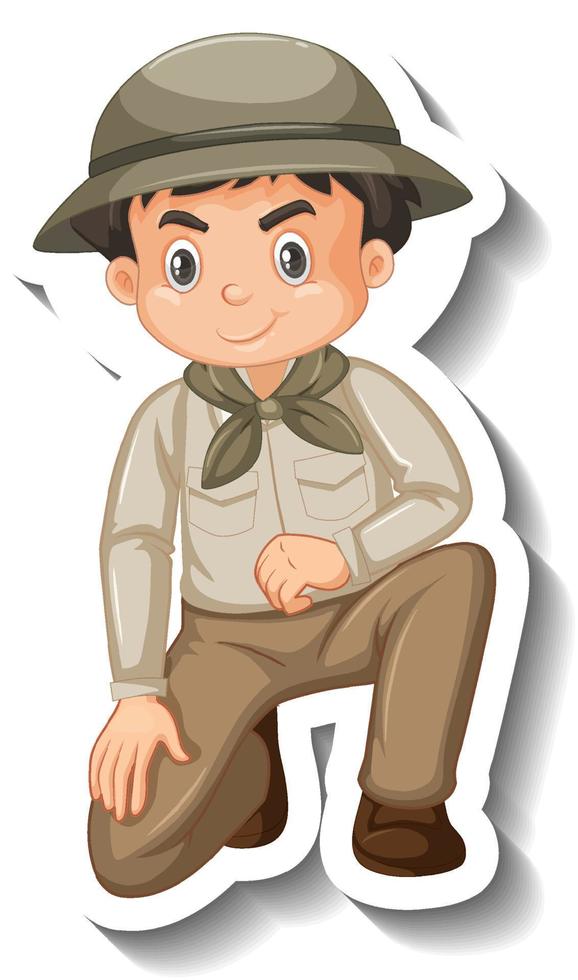 niño usa traje de safari pegatina de personaje de dibujos animados vector