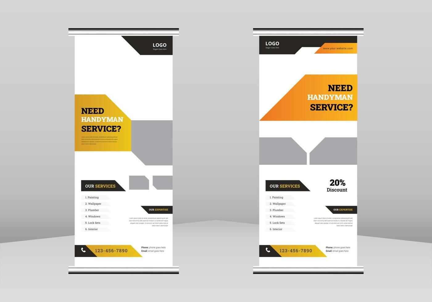 Handyman roll up banner design, servicios de handyman roll up banner, diseño de banner de reparación de viviendas, diseño de banner roll up de negocios de tendencia, diseño de roll up de vector creativo. eps