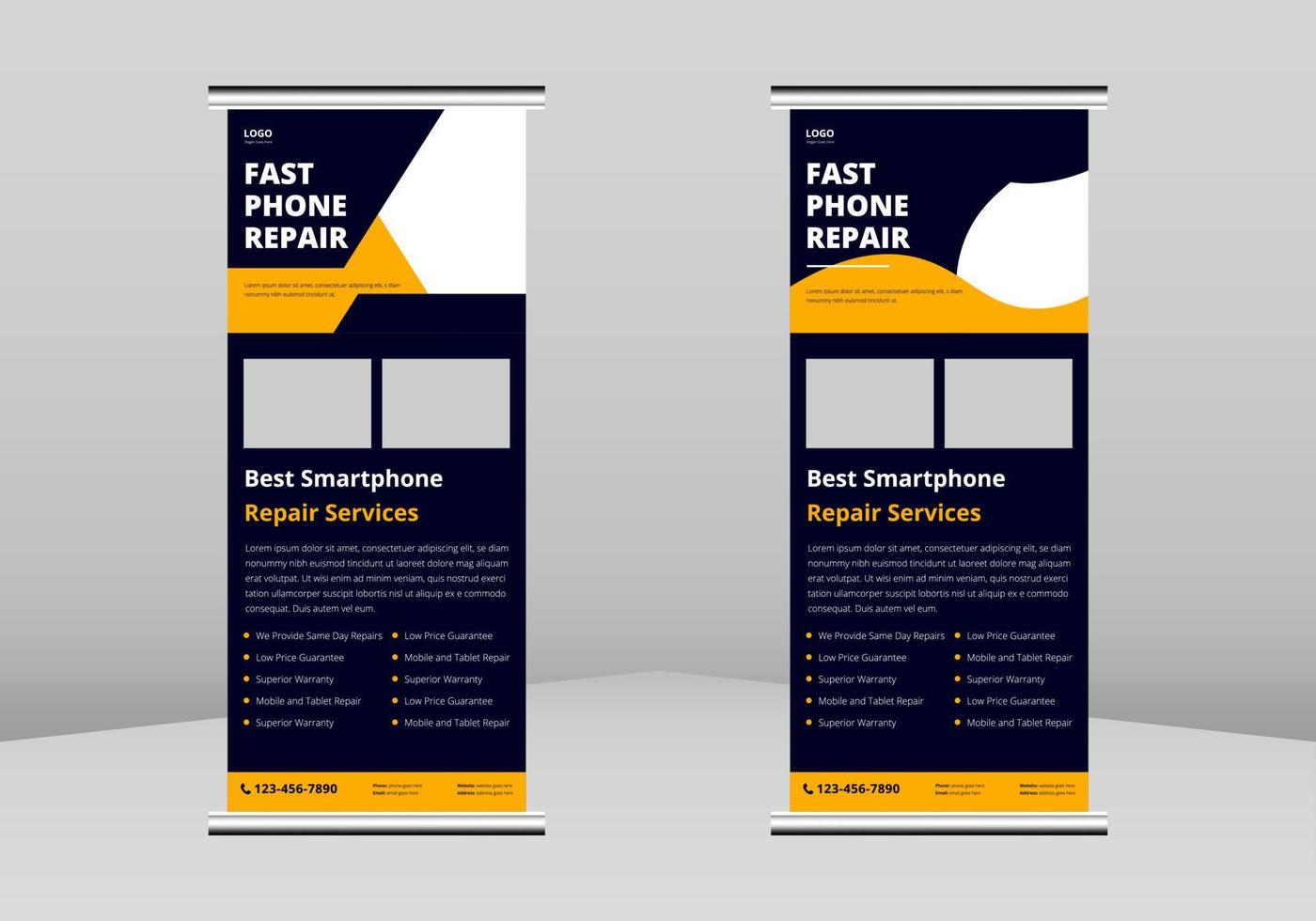 servicio de reparación de teléfonos inteligentes roll up banner diseño, reparación de teléfonos celulares roll up banner, reparación de teléfonos servicio promocional diseño de banner, smartphone flyer template dl flyer vector