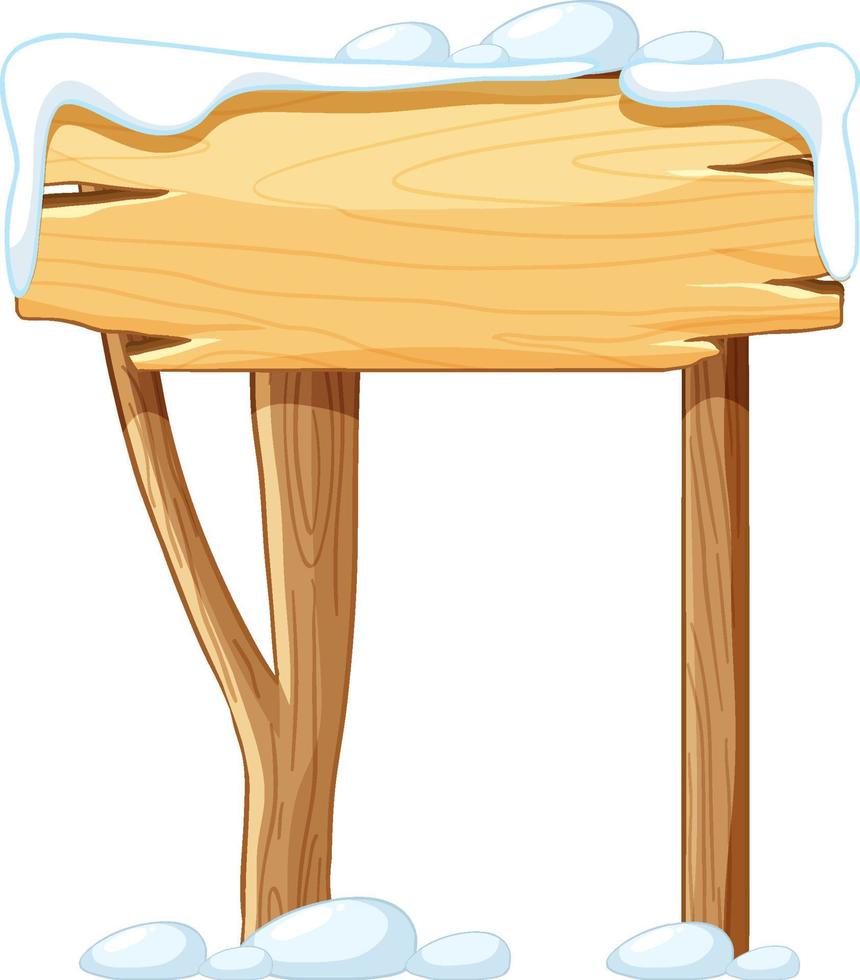 Snow covered wooden banner on white background vector