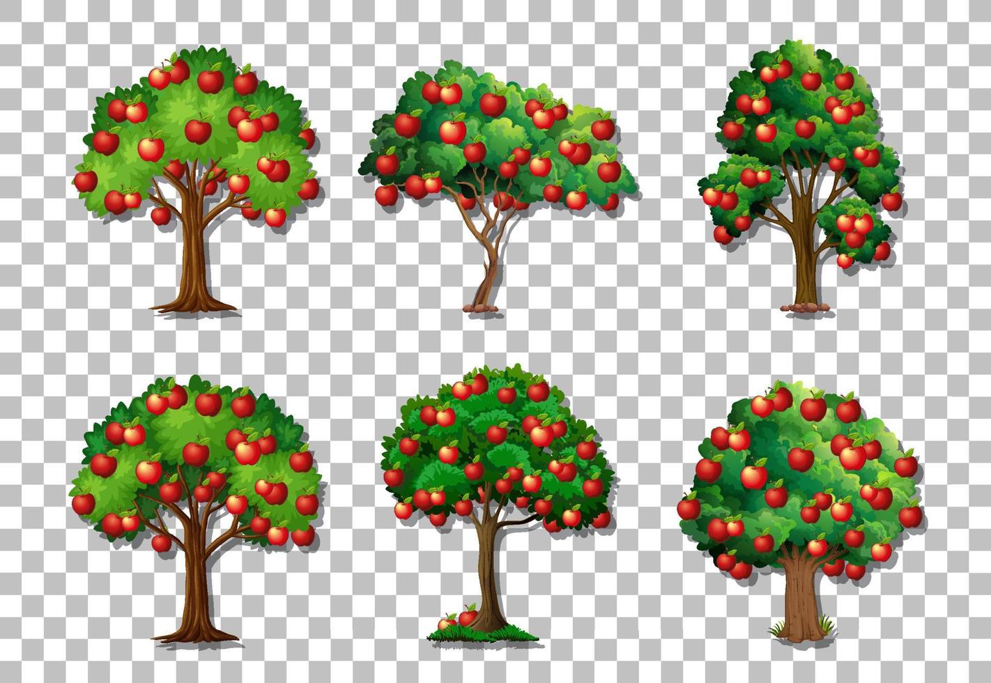 Set of variety apple trees on grid background vector