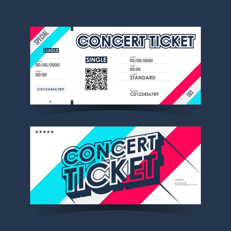 Concert Ticket Card. Element Template for Design. Vector illustration