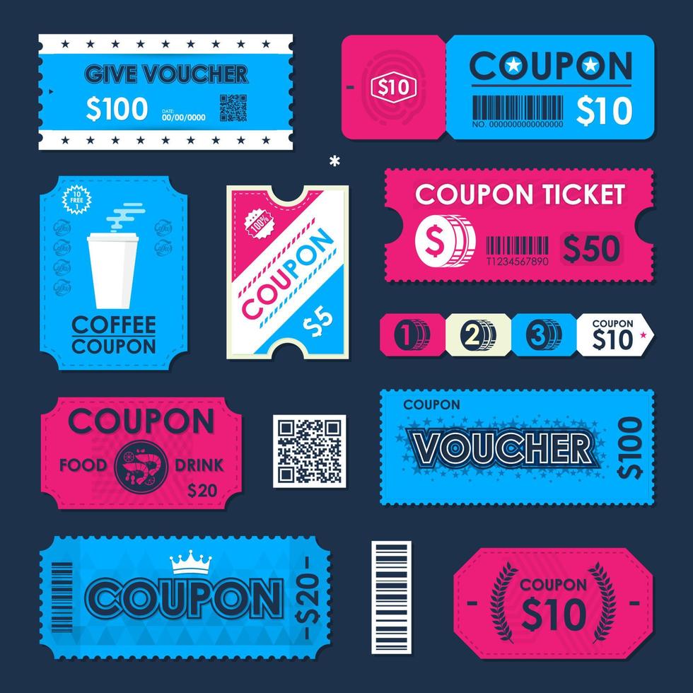 Coupon, Gift Voucher Ticket Card. Element Template for Design. Vector illustration