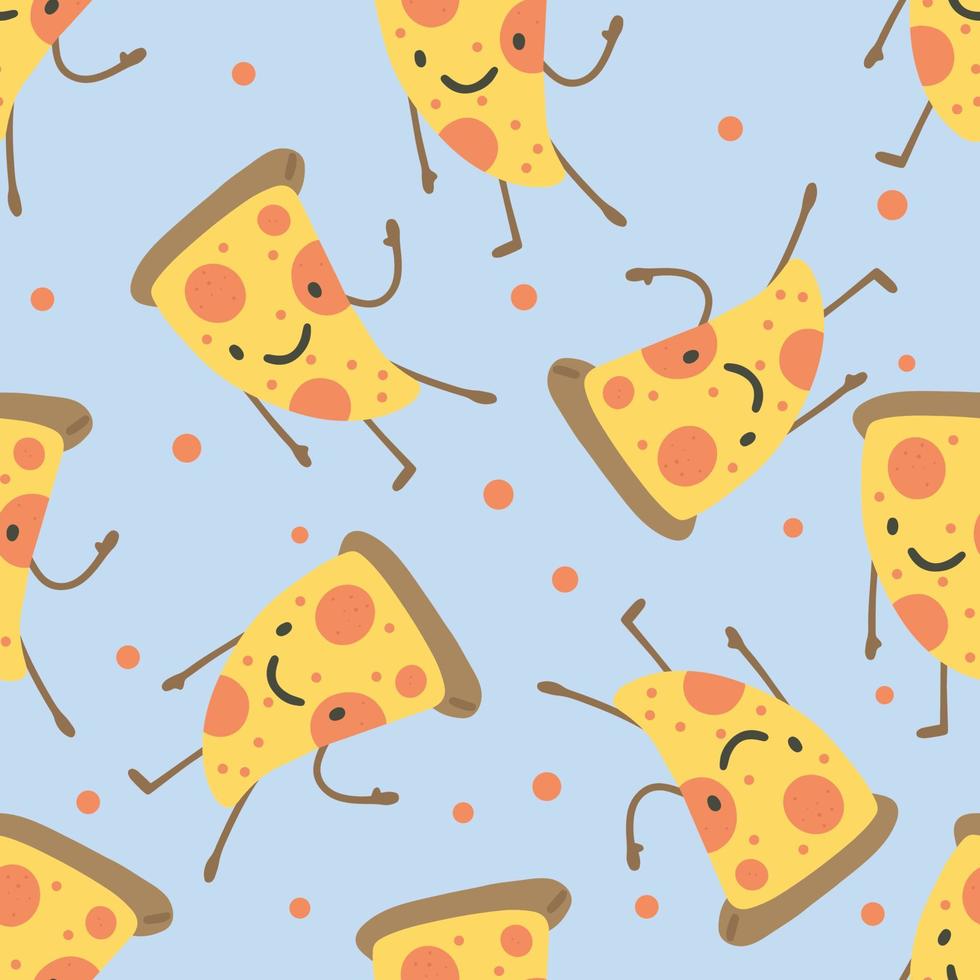 seamless pattern with pizza in hand drawing style vector
