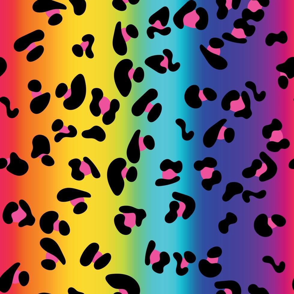 Colorful leopard seamless pattern. Claassic rainbow colored gradient background. vector
