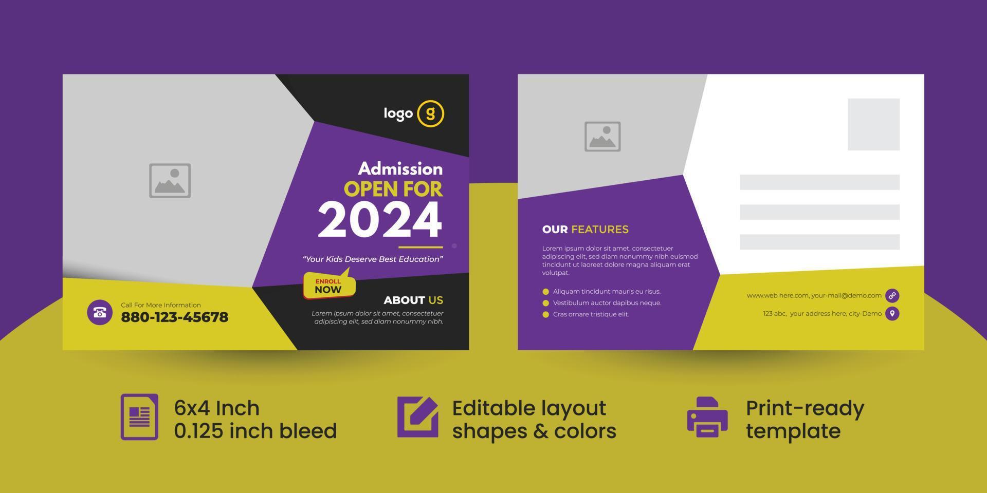 admission open promotional postcard template, education eddm direct mail template vector