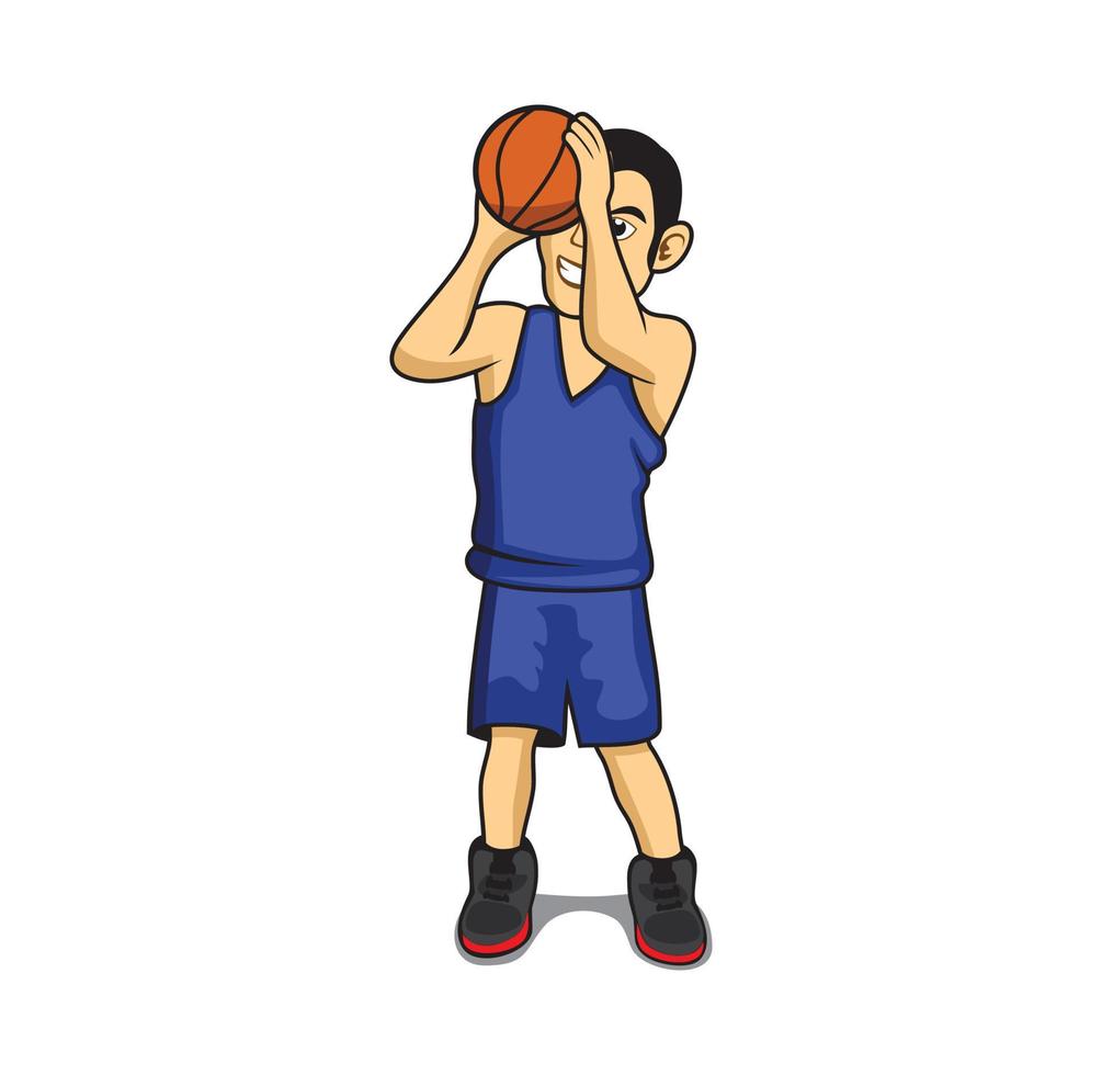 ilustración de diseño de tiro de personaje de dibujos animados de jugador de baloncesto vector