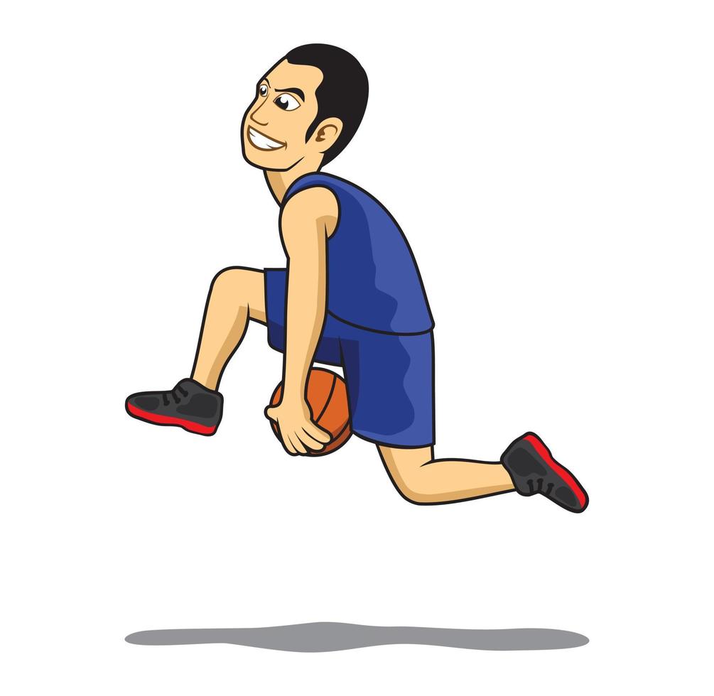 Basketball player cartoon character slam dunk design illustration vector