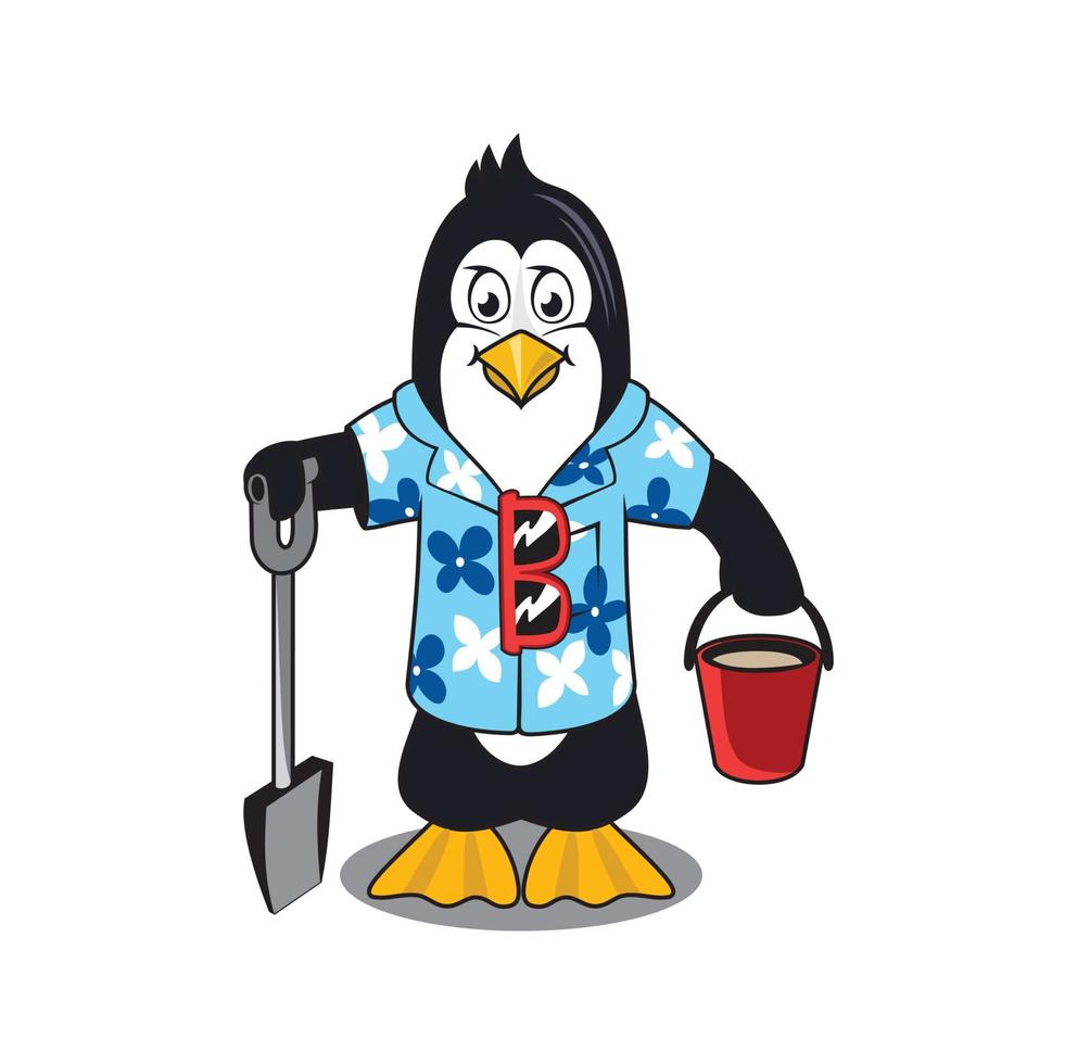 Penguin cartoon character on the beach design illustration vector