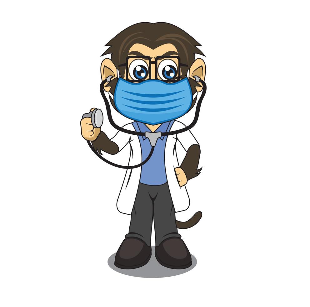 Monkey doctor cartoon character design illustration vector