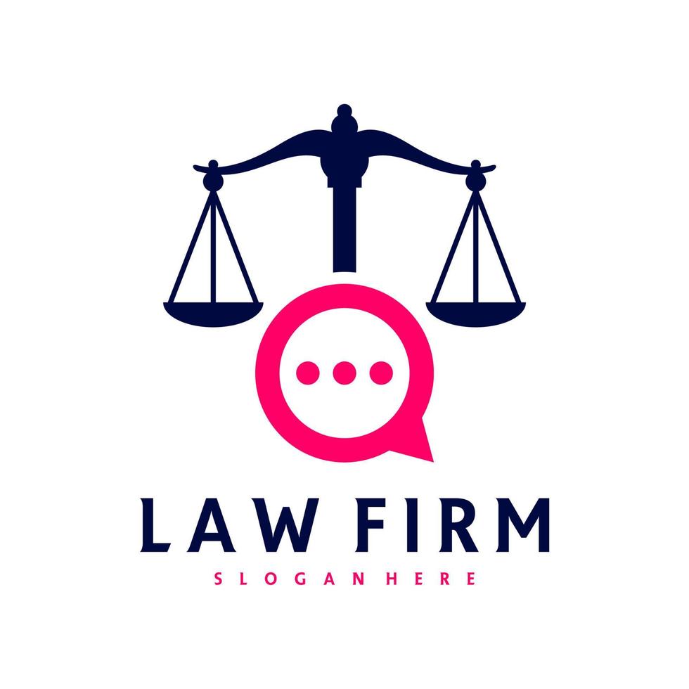 Plantilla de vector de logotipo de chat de justicia, conceptos de diseño de logotipo de bufete de abogados creativos