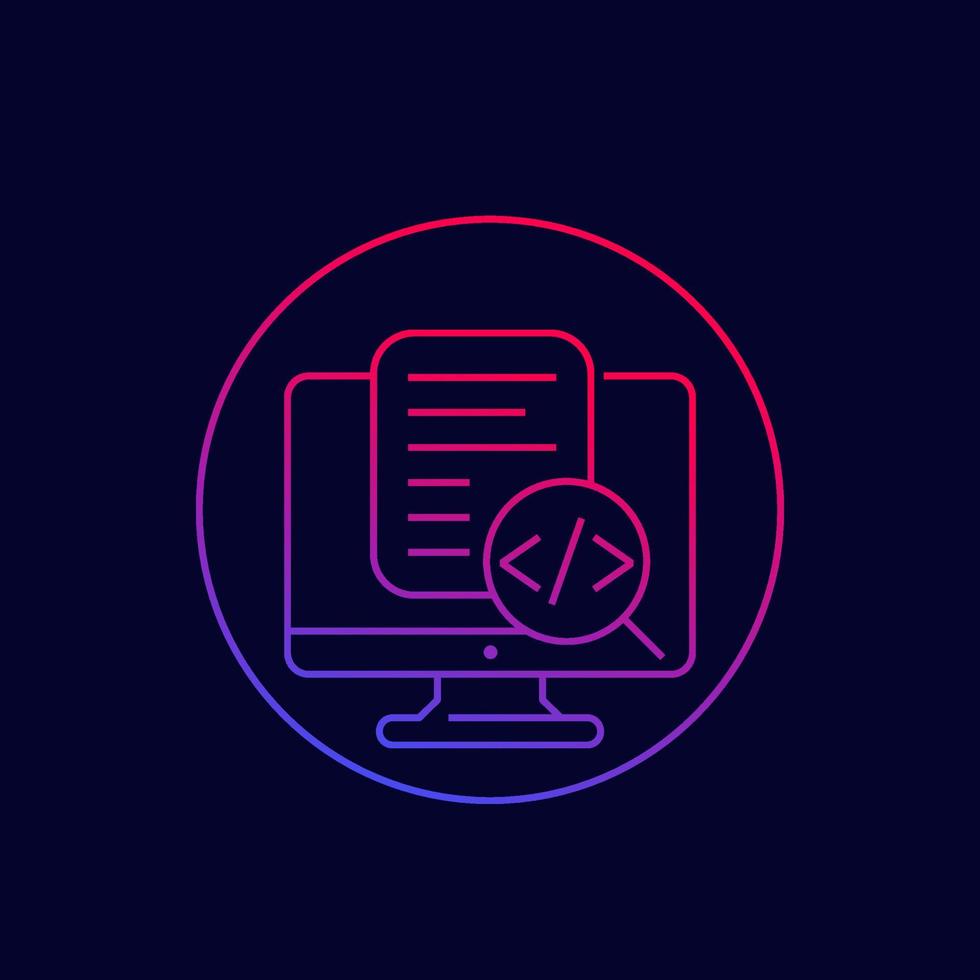 Code review icon, thin linear style vector