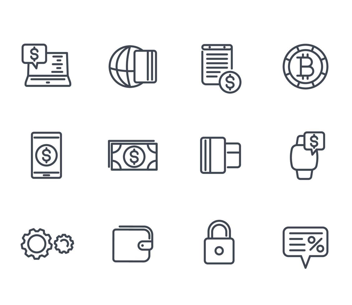 Payment methods and internet banking icons set in linear style vector