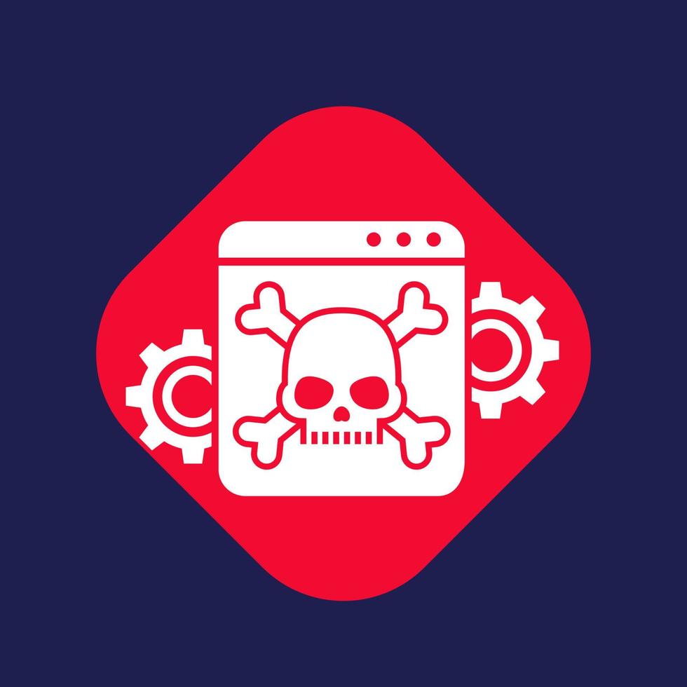 virus informático, icono de ataque de malware con calavera y huesos vector