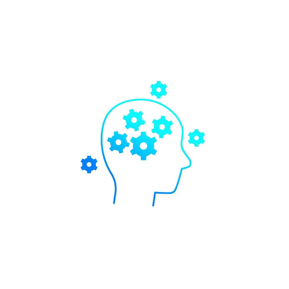 thinking icon, gears in head, idea generation vector