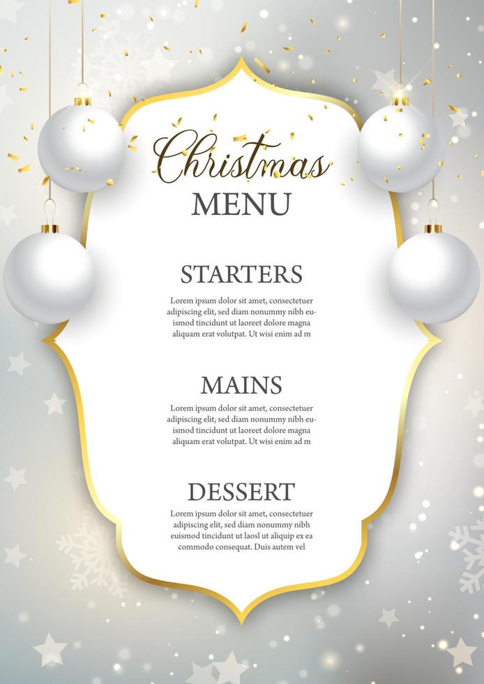 silver and gold Christmas menu design vector