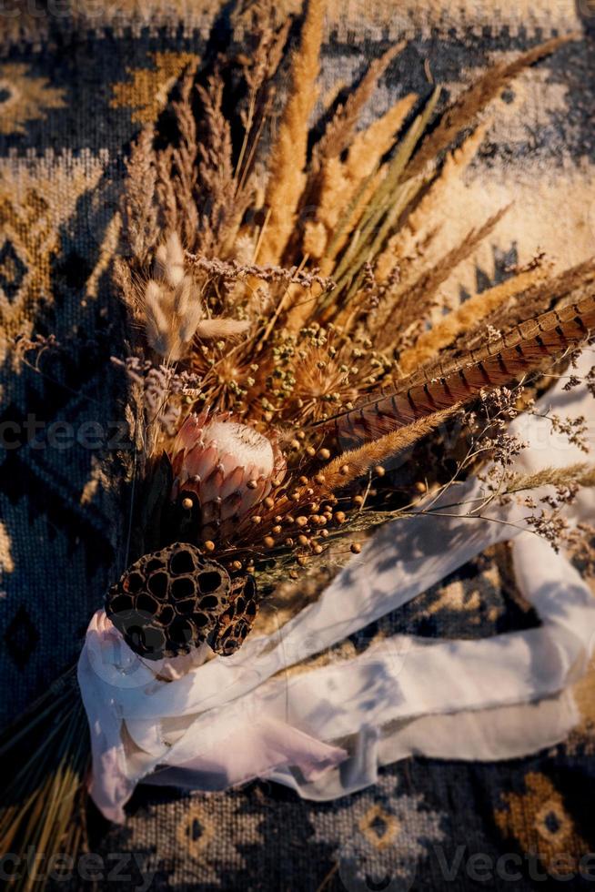 elegant wedding bouquet of dried wildflowers photo