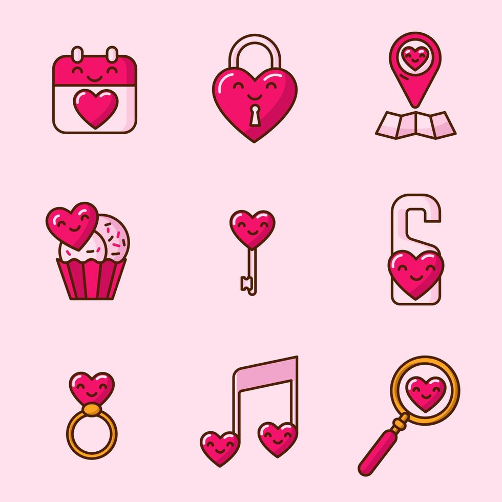 colección de iconos de amor kawaii vector