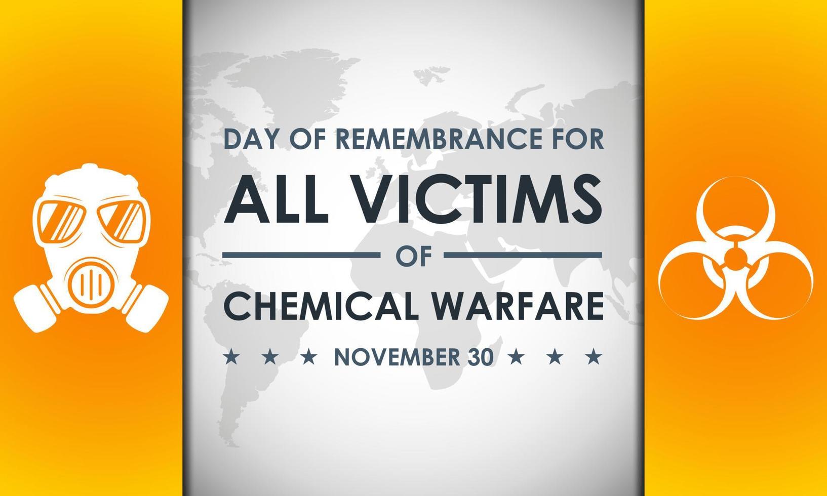 Day of Remembrance for all Victims of Chemical Warfare. November 30. Premium and luxury background greeting card, letter, poster, or banner. With a gas mask, warning, and biohazard sign icon vector