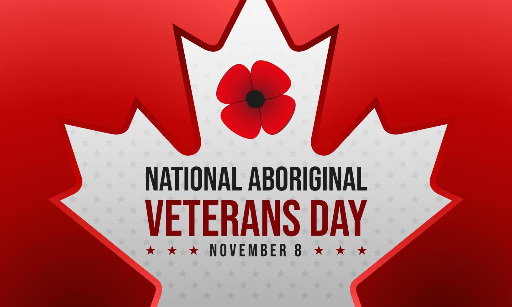 National Aboriginal Veterans Day Background or Greeting Card Design. November 8. With a red maple leaf, bright poppy flower icon, and Canada flag. Premium vector template