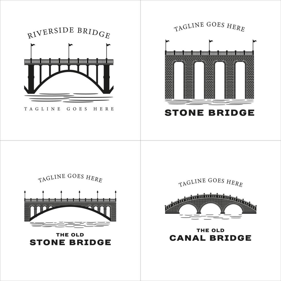 Set of Vintage Retro Silhouette of Bridge Logo Design. Brick, stone, and steel Bridge Logo Template vector