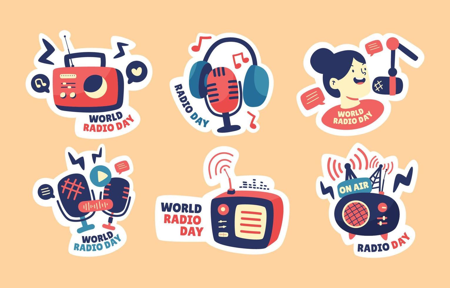 World Radio Day Stickers Set vector