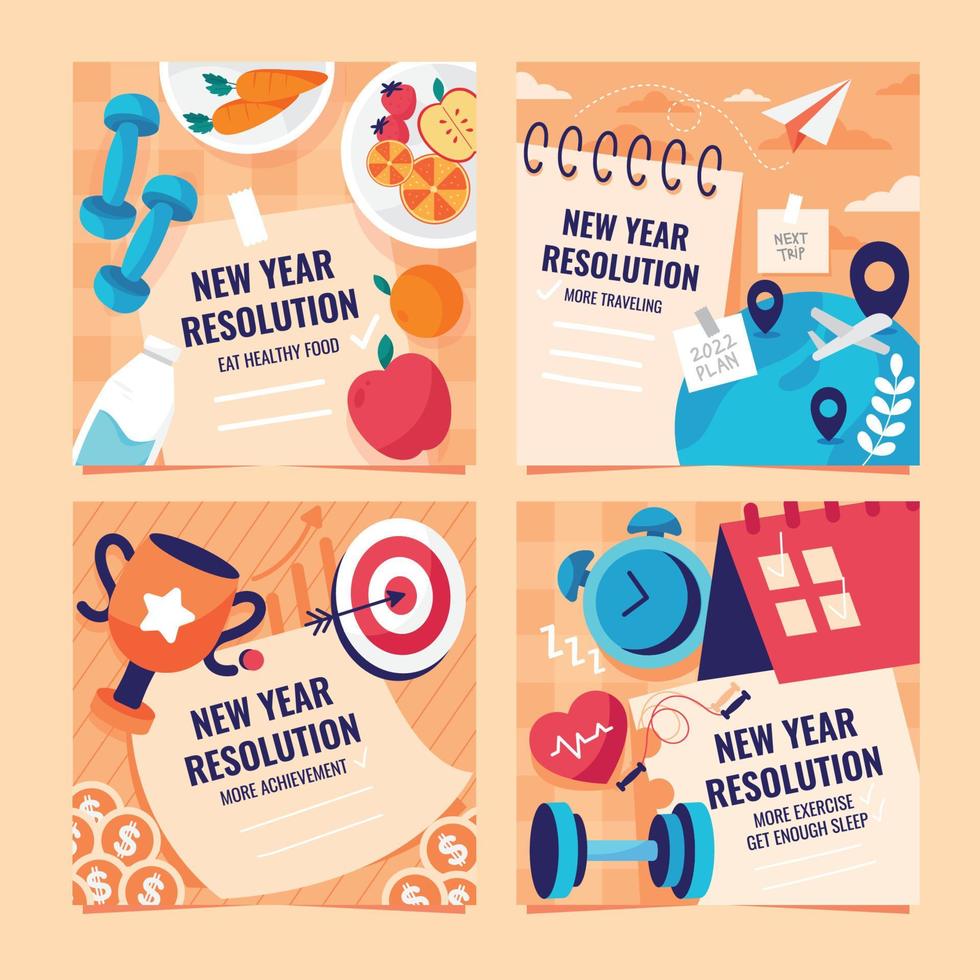 New Year Resolution Social Media Template vector