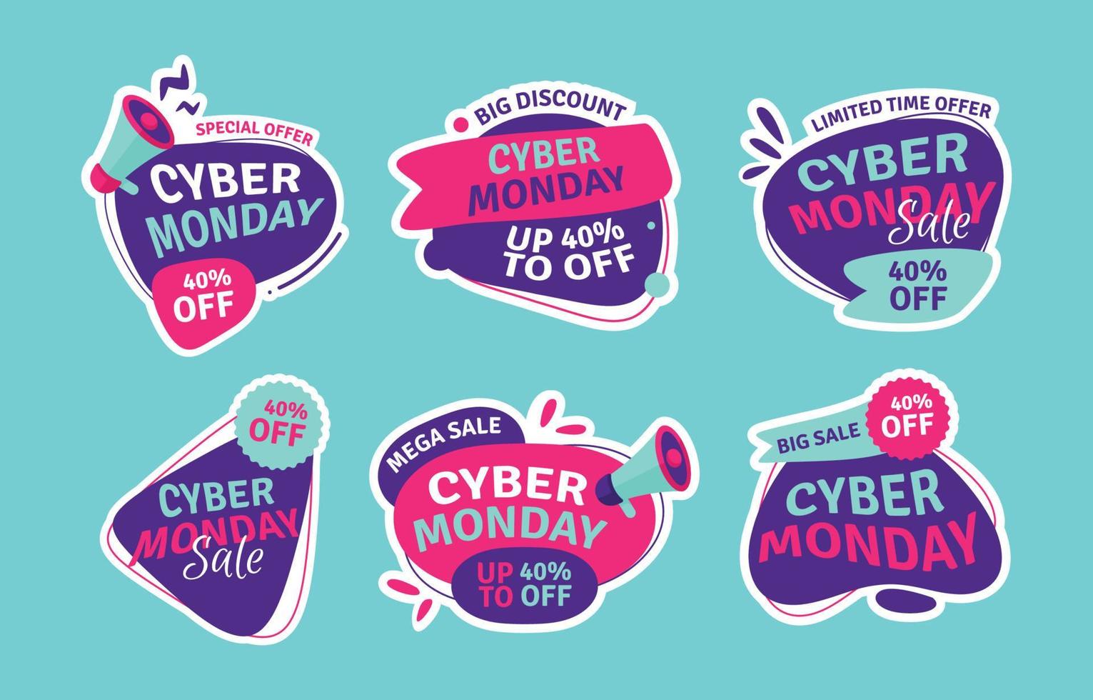 conjunto de pegatinas de cyber monday vector