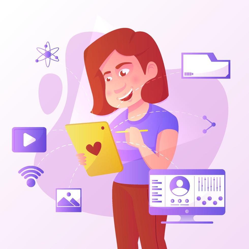 Technology Woman Character Illustration vector