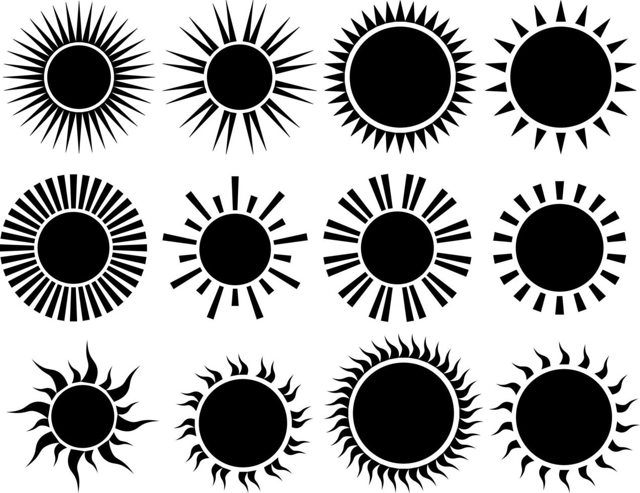 conjunto de imagen de sol negro, ilustración de sombra vector