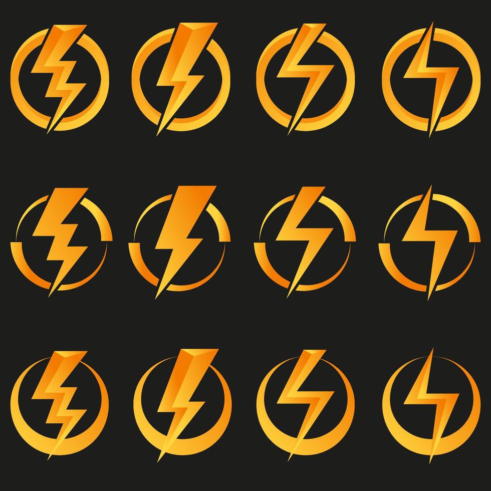 3d power and thunder image, icon, logo in yellow circle vector