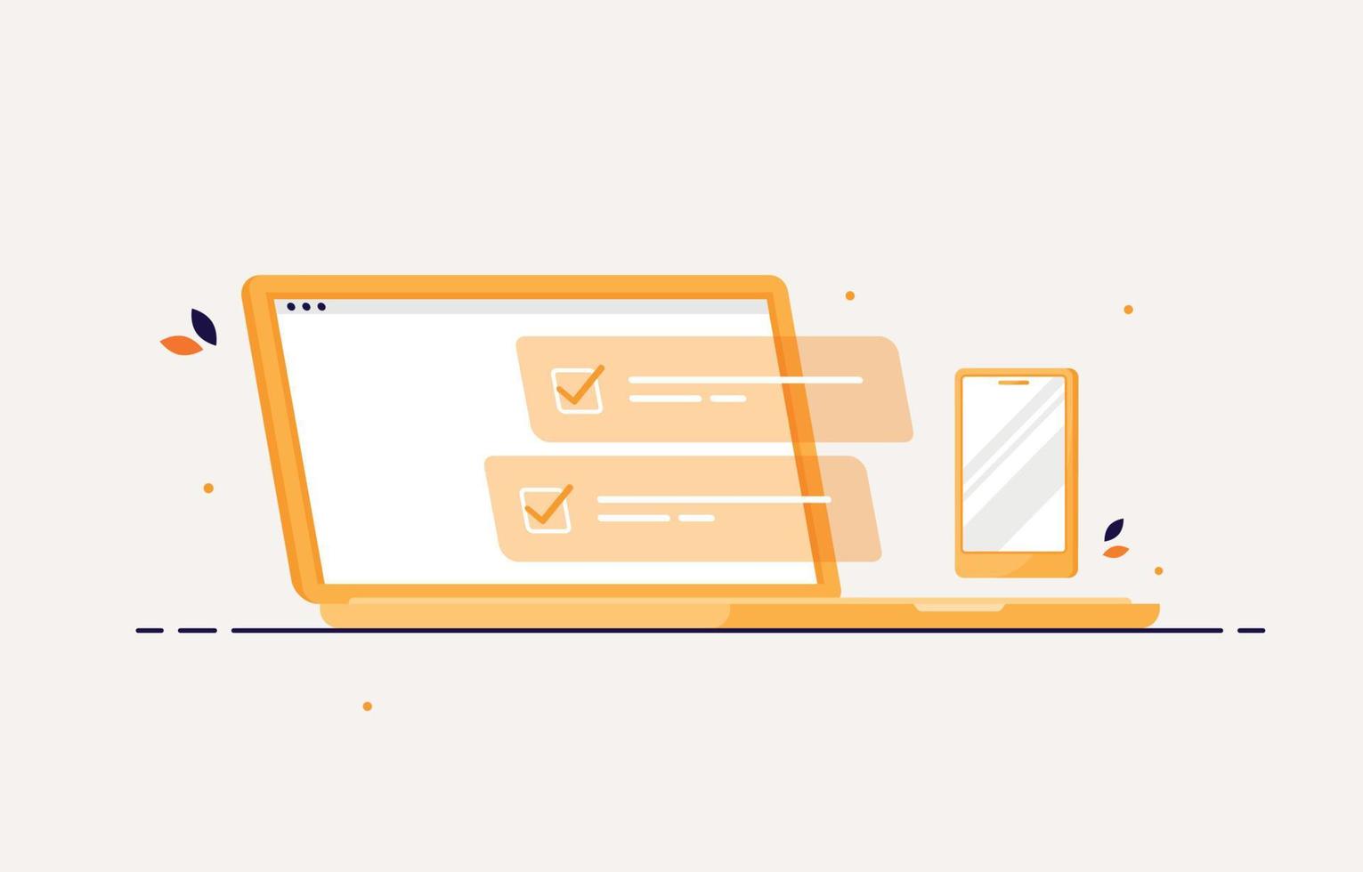 computadora portátil y teléfono móvil con lista de tareas completa vector