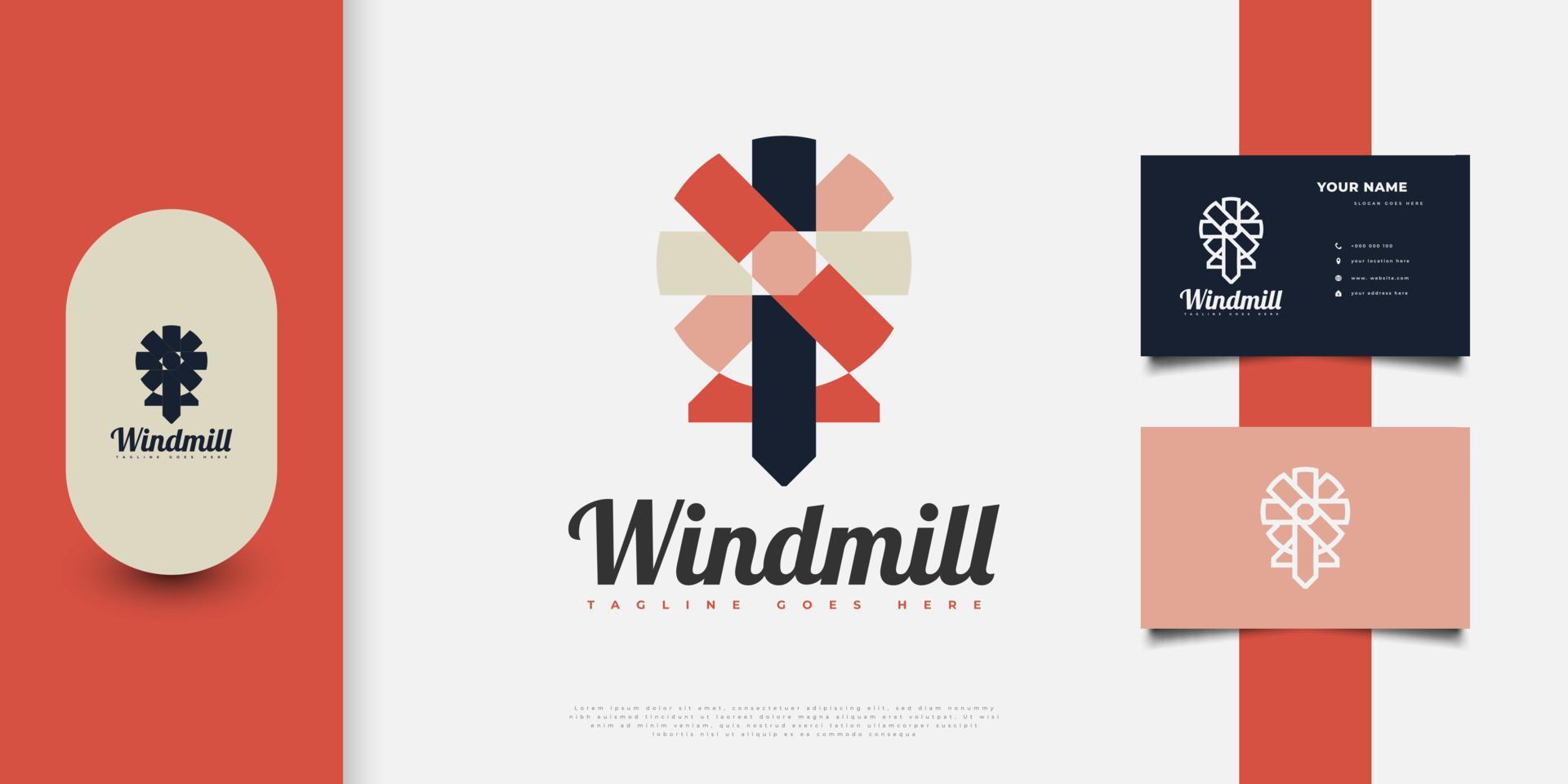 Plantilla de diseño de logotipo de molino de viento colorido y minimalista. logotipo o símbolo del molino vector