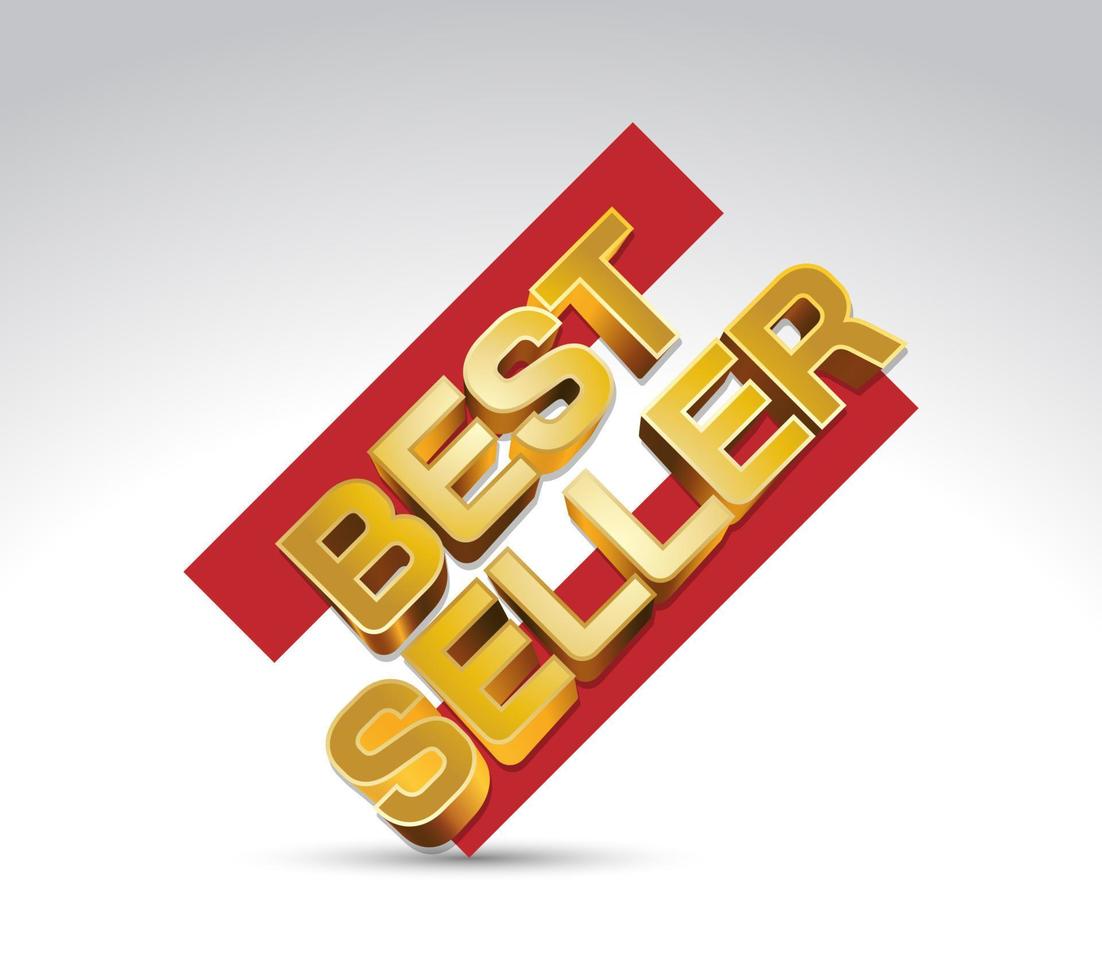 3D Best Seller Badge or Emblem in  Red and Gold. Best Seller Icon for Your Store vector
