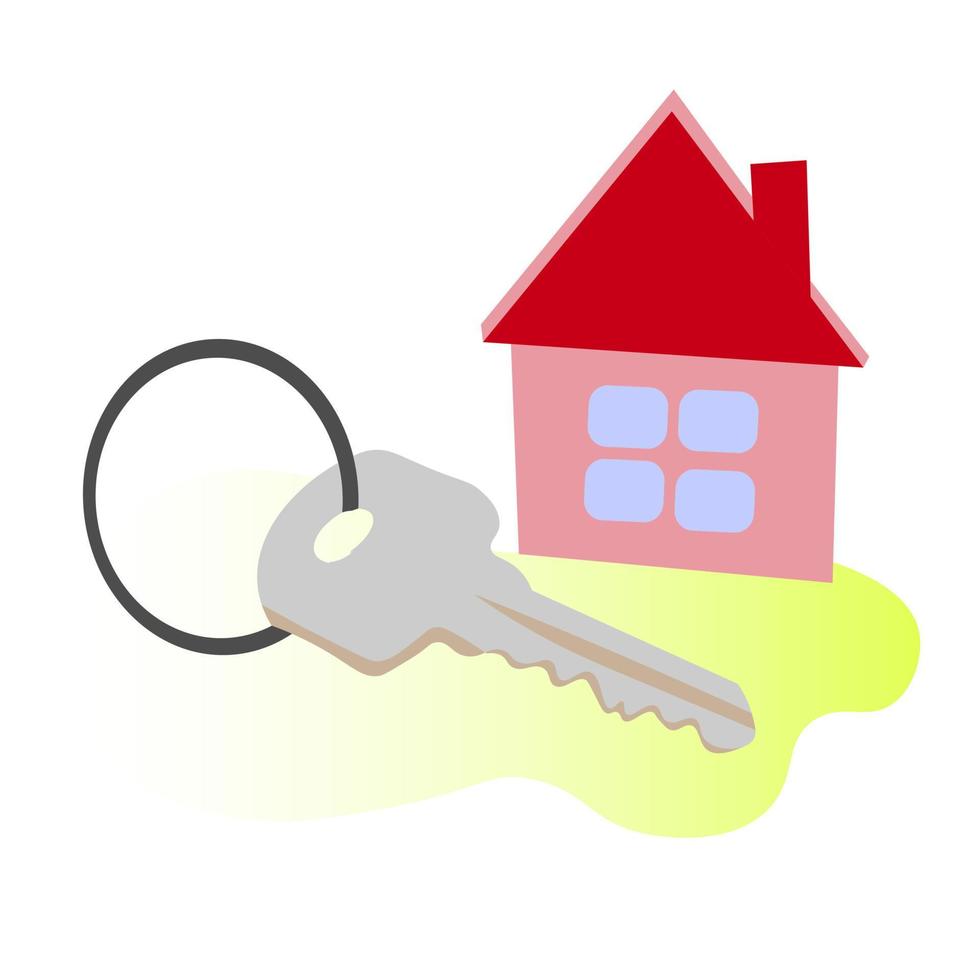 vector flat illustration of keys with keychain in the shape of house. The concept of buying and selling real estate. House keys.