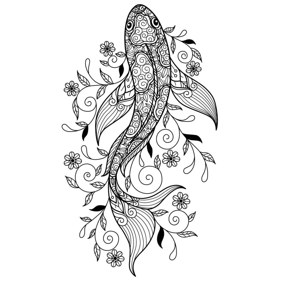 Koi fish hand drawn for adult coloring book vector