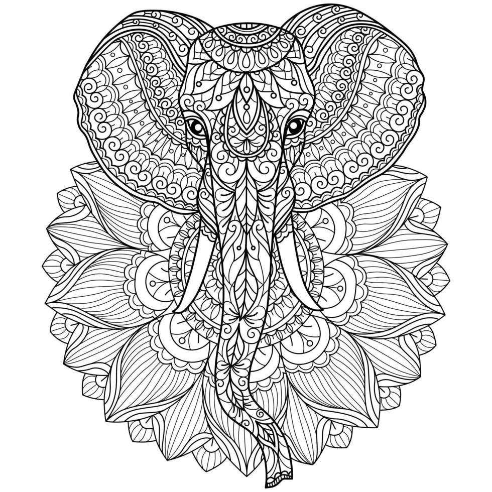 Elephant and lotus flower hand drawn for adult coloring book ...
