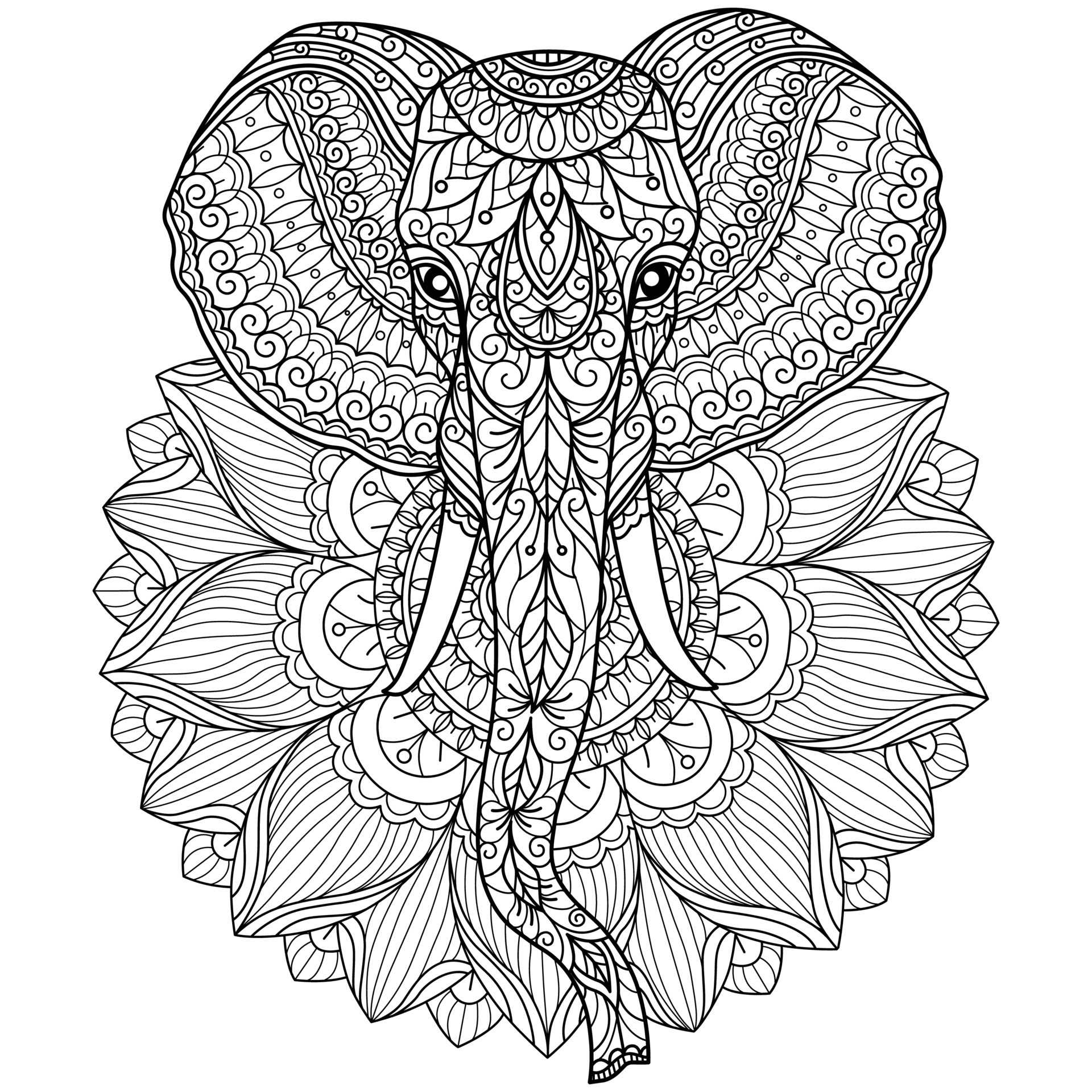 Elephant and lotus flower hand drawn for adult coloring book 4394394 ...