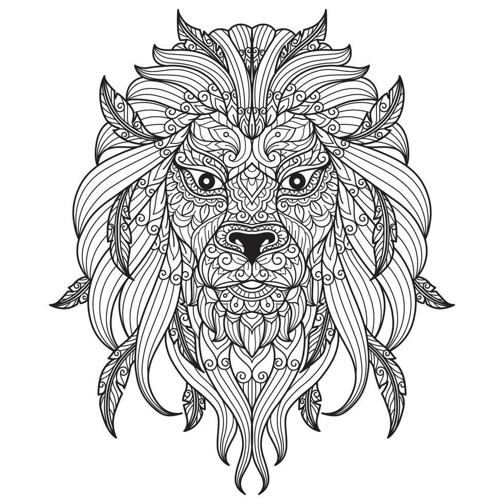 Lion face hand drawn for adult coloring book vector