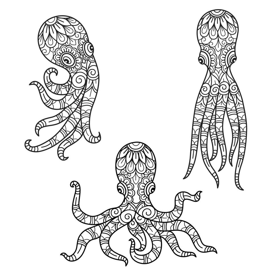 patrón de pulpo dibujado a mano para libro de colorear para adultos vector