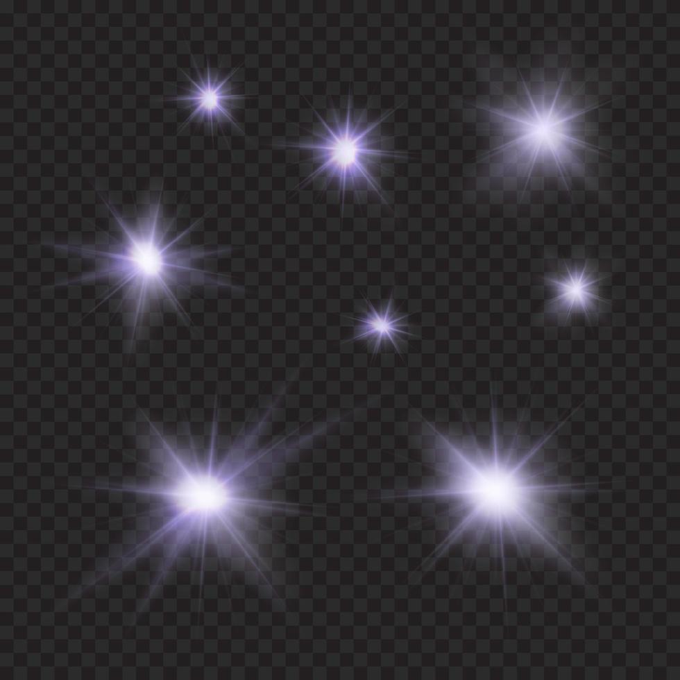 flares, sparkles, rays, beams, violet light vector effects