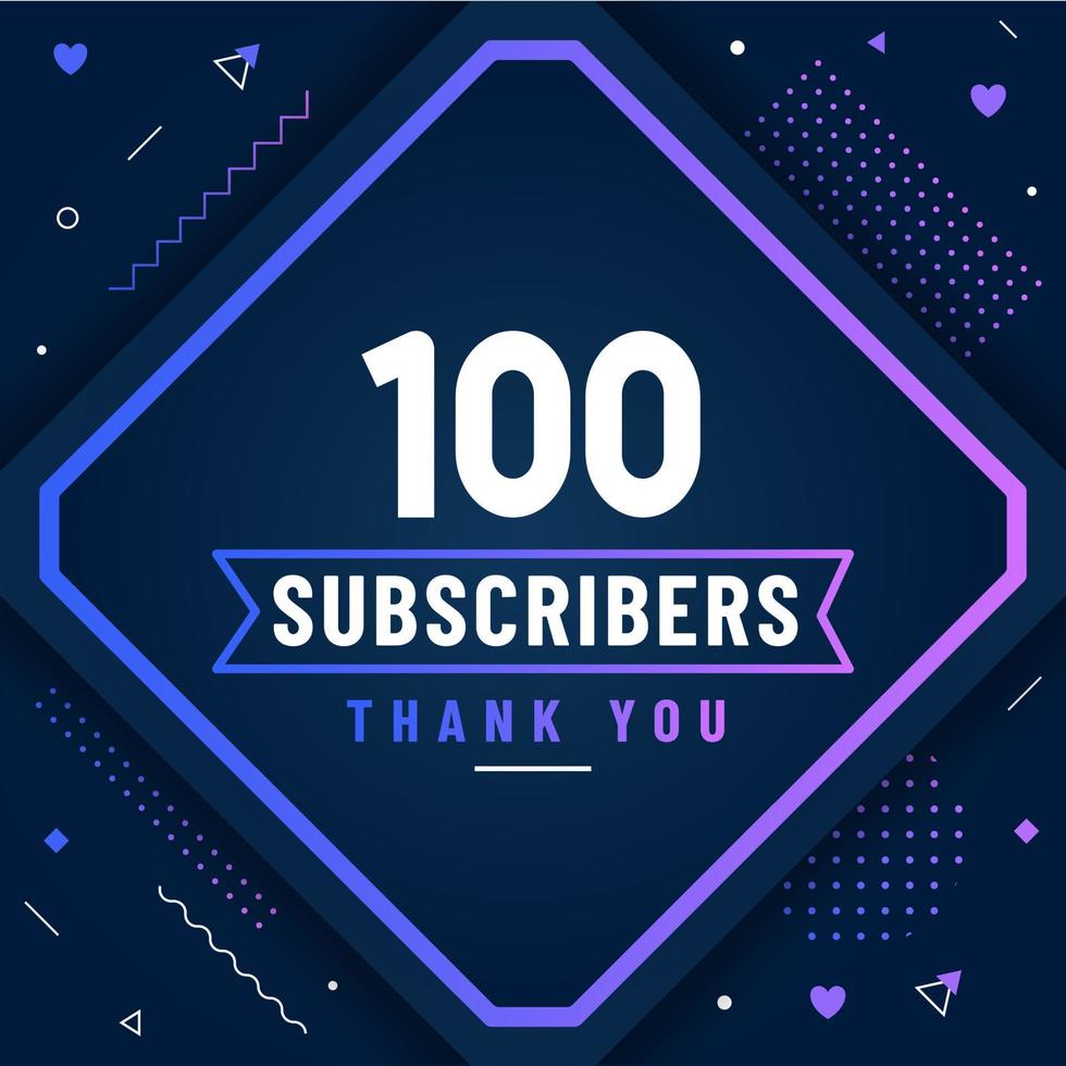 Thank you 100 subscribers celebration modern colorful design. vector