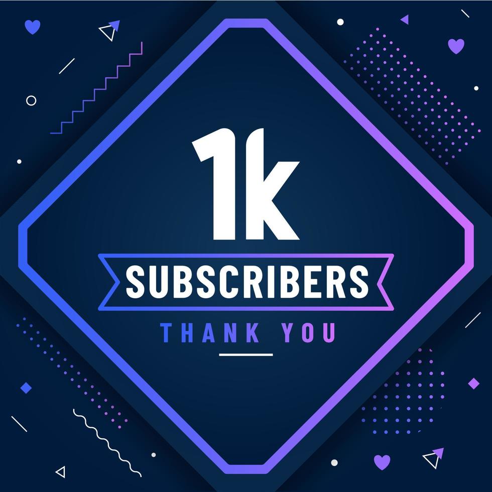 Thank you 1K subscribers, 1000 subscribers celebration modern colorful design. vector