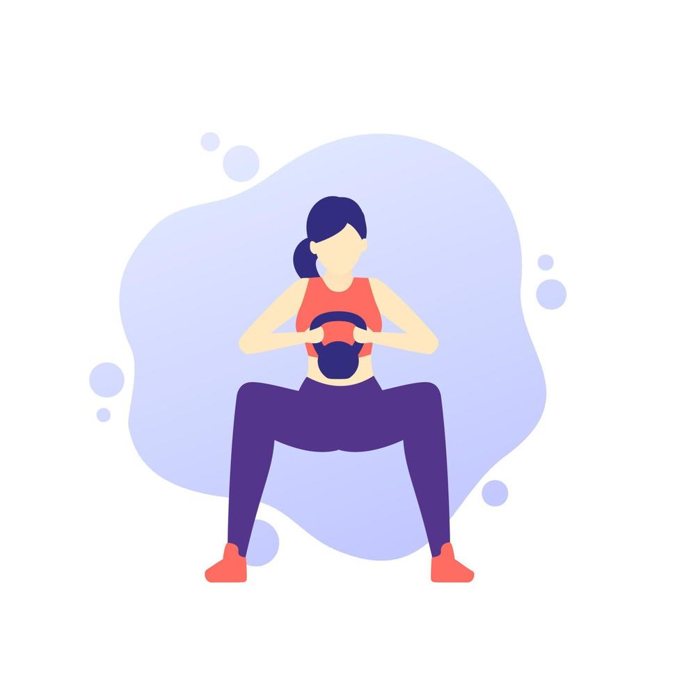 girl training, doing squat, workout vector